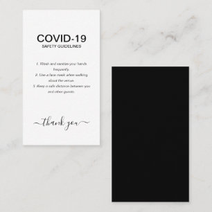 Carte De Visite Simple Black White Covid Safety Guidelines Party