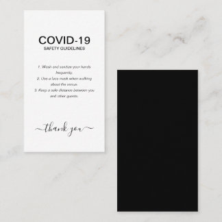 Carte De Visite Simple Black White Covid Safety Guidelines Party
