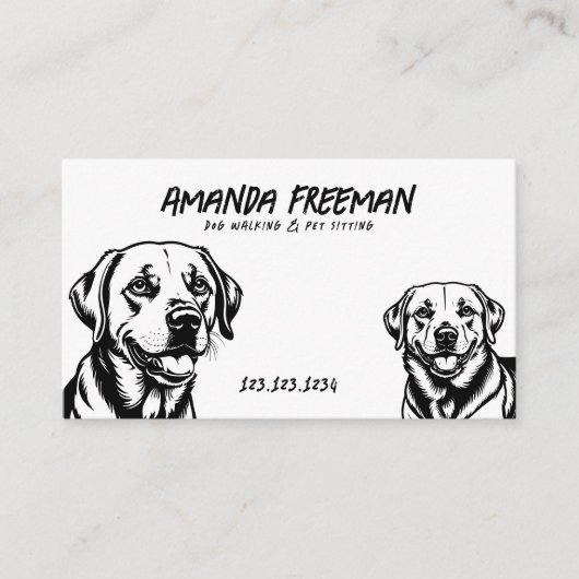 Carte De Visite Simple Black & White Labrador Art Dog Walking (Devant)