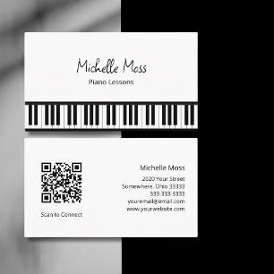 Carte De Visite Simple Black White Piano Music Enseignant Pianiste