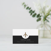 Carte De Visite Simple Black White Travel Agency + Avion (Debout devant)
