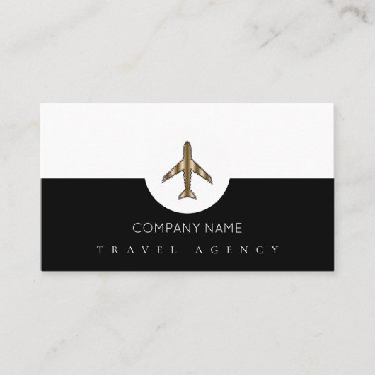 Carte De Visite Simple Black White Travel Agency + Avion (Devant)