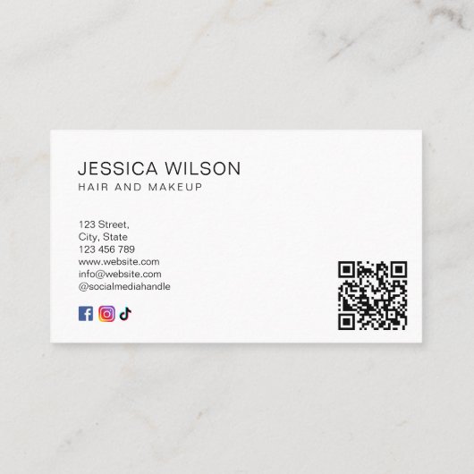Carte De Visite Simple blanc moderne Monogramme minimum QR Code (Dos)