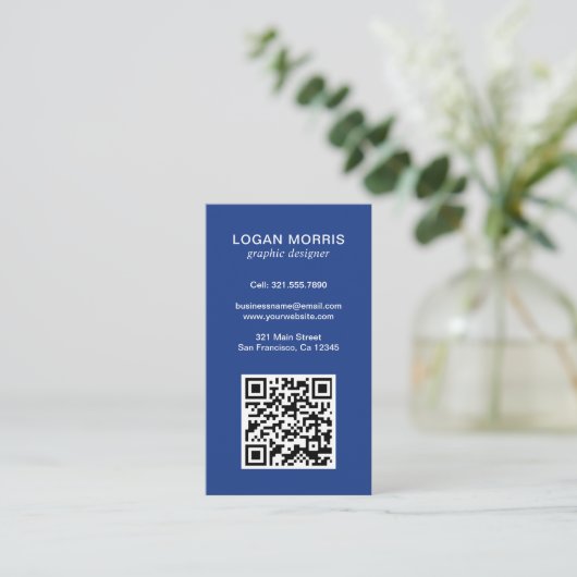 Carte De Visite Simple bleu QR Code moderne (Debout devant)