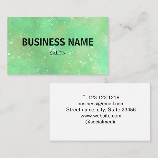 Carte De Visite simple bleu vert aquarelle script affaires moderne (Devant / Derrière)