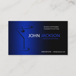 Carte De Visite Simple Blue Martini Bartender Modèle