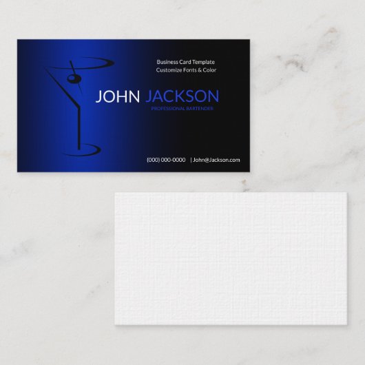 Carte De Visite Simple Blue Martini Bartender Modèle (Devant / Derrière)