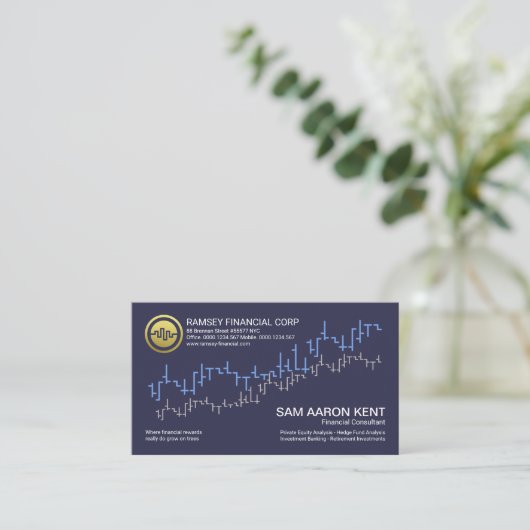 Carte De Visite Simple Blue Stock Exchange Graph Wave Financial (Debout devant)