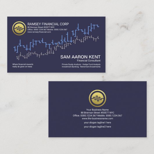 Carte De Visite Simple Blue Stock Exchange Graph Wave Financial (Devant / Derrière)