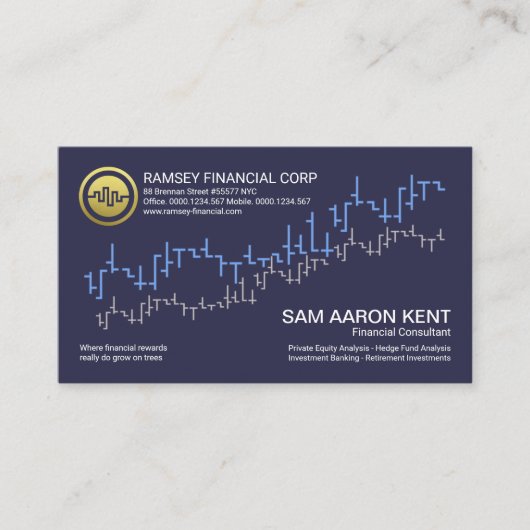 Carte De Visite Simple Blue Stock Exchange Graph Wave Financial (Devant)
