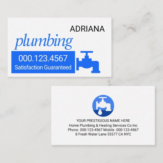 Carte De Visite Simple Blue Water Box Plumbing (Devant / Derrière)