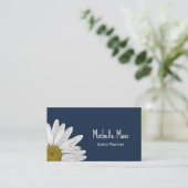 Carte De Visite Simple Boho Daisy Botanique Navy Bleu (Debout devant)