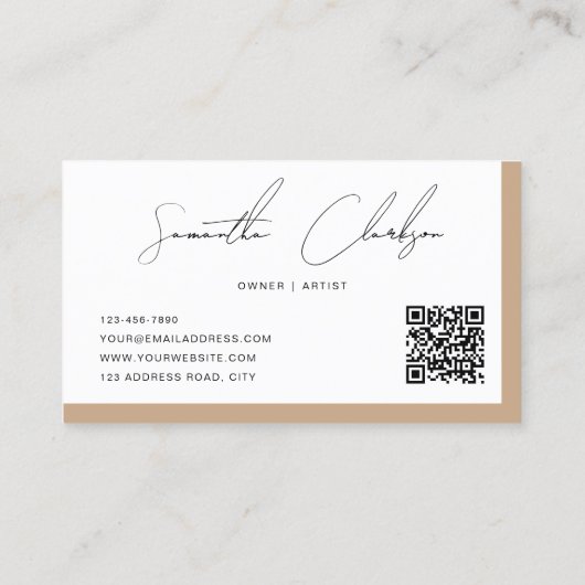Carte De Visite Simple Boho Moderne Script manuscrit Code QR (Dos)