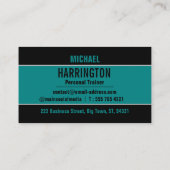 Carte De Visite Simple Bold Modern Turquoise et Black Personal Tra (Dos)