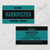 Carte De Visite Simple Bold Modern Turquoise et Black Personal Tra (Devant / Derrière)