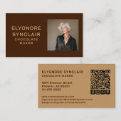 Carte De Visite Simple Brown Chocolate Maker Photo Social QR Code (Devant / Derrière)