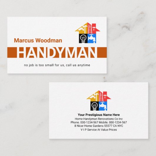Carte De Visite Simple Brown Handyman Striped Layer (Devant / Derrière)