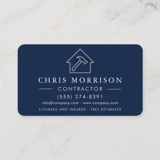 Carte De Visite Simple Building Construction Navy Blue Silver (Devant)