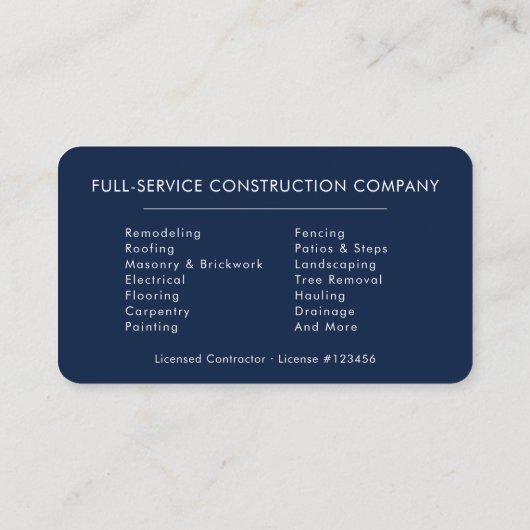 Carte De Visite Simple Building Construction Navy Blue Silver (Dos)