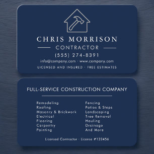 Carte De Visite Simple Building Construction Navy Blue Silver