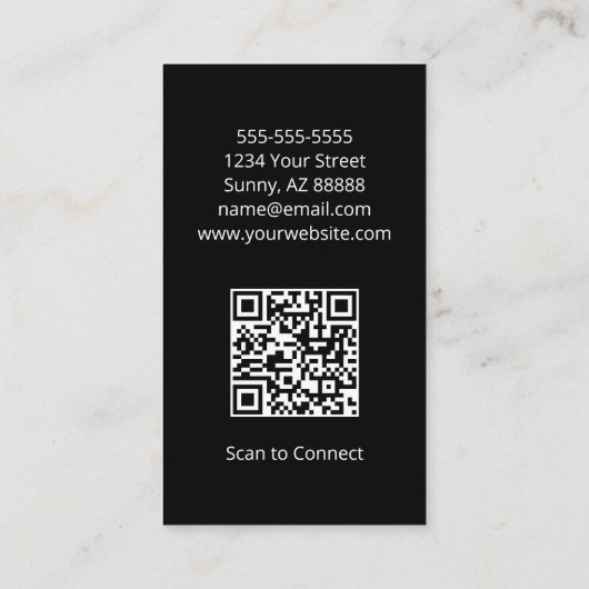 Carte De Visite Simple Cactus du désert Code QR noir blanc (Dos)