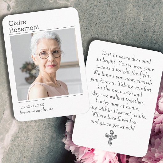 Carte De Visite Simple Celebration of Life Photo Prayer Card
