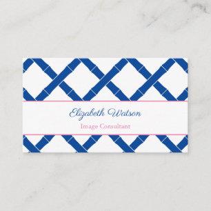 Carte De Visite Simple Chic Bleu Et Blanc Bambou Trellis