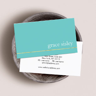 Carte De Visite Simple Chic Gold Striped Moderne Style Turquoise