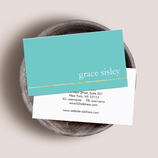 Carte De Visite Simple Chic Gold Striped Moderne Style Turquoise