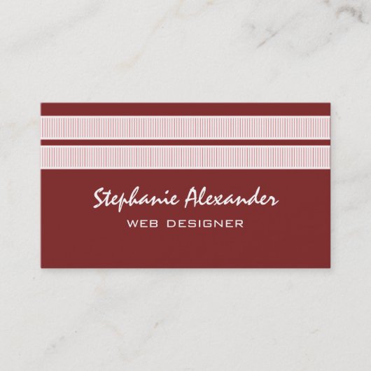 Carte de visite simple chic rayures, rouge brique (Devant)