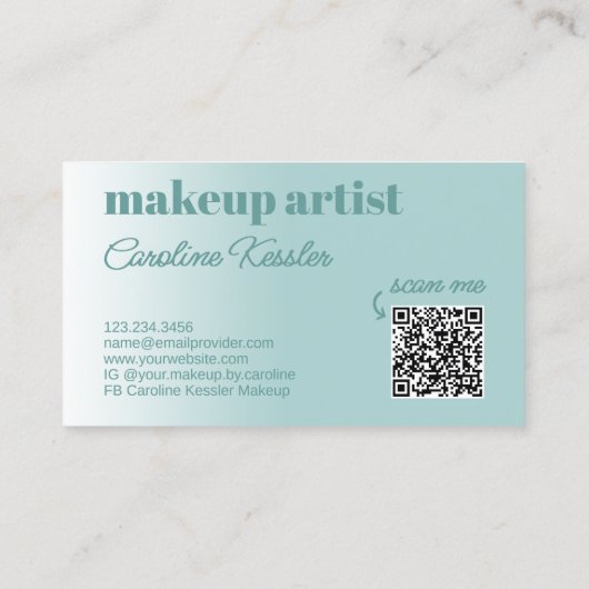 Carte De Visite Simple Clair Turquoise Bleu Vert Blanc Calligraphi (Dos)