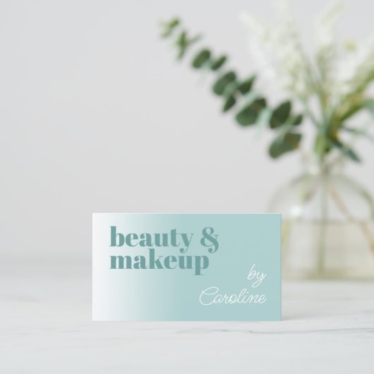 Carte De Visite Simple Clair Turquoise Bleu Vert Blanc Calligraphi (Debout devant)