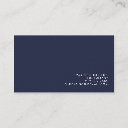 Carte De Visite Simple classique élégant | Nom sur Dark Navy Blue (Dos)