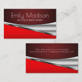 Carte De Visite Simple classique et élégant / Découpe en métal rou (Devant / Derrière)