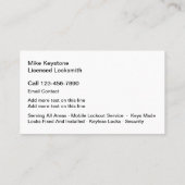 Carte de visite simple classique Locksmith (Dos)