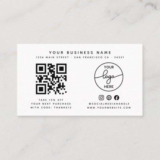 Carte De Visite Simple client Merci code Qr de script rétro (Dos)
