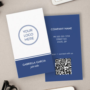 Carte de visite simple code QR logo bleu