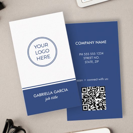 Carte de visite simple code QR logo bleu