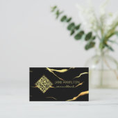 Carte de visite simple code QR noir marbre (Debout devant)