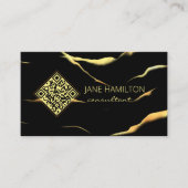 Carte de visite simple code QR noir marbre (Devant)