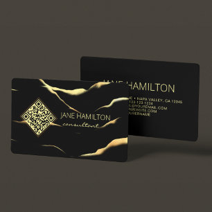 Carte de visite simple code QR noir marbre