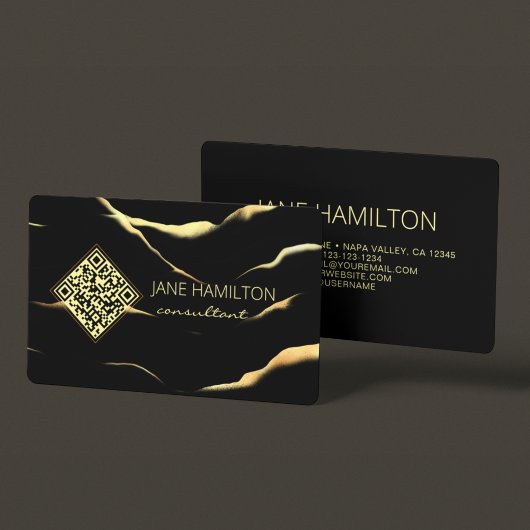 Carte de visite simple code QR noir marbre
