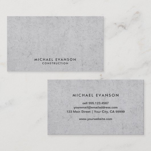 Carte De Visite Simple Concrete Look Construction Professional (Devant / Derrière)