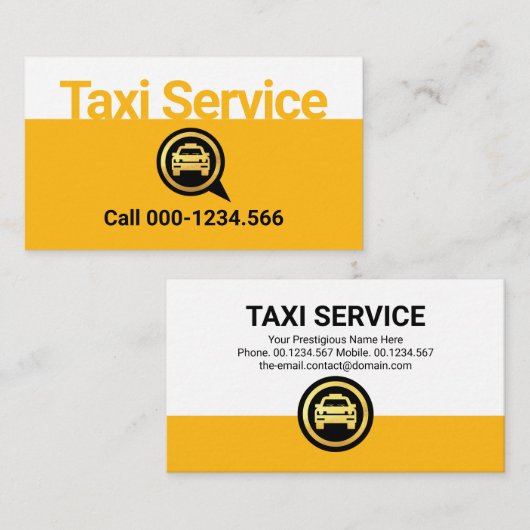 Carte De Visite Simple couche de service de taxi jaune (Devant / Derrière)