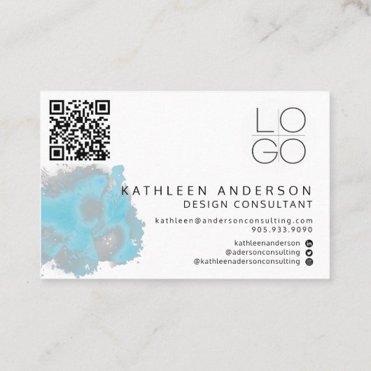 Carte de visite simple couleur bleu avec code QR (Dos)