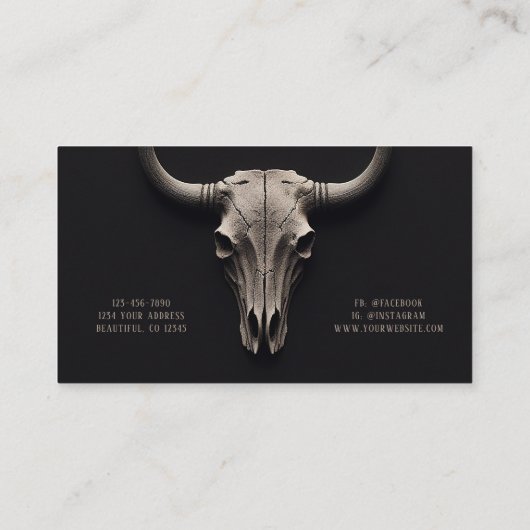 Carte De Visite Simple crâne de vache rustique Sud-Ouest Ouest (Dos)