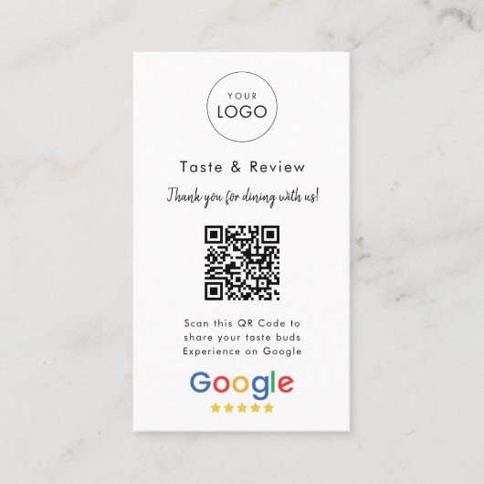 Carte De Visite Simple culinaire Google critique QR Code Logo (Devant)