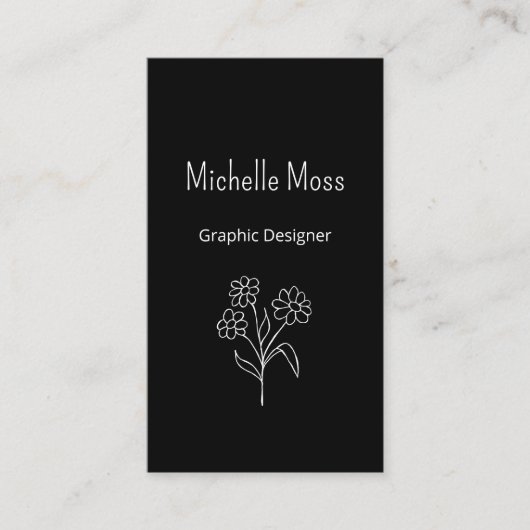 Carte De Visite Simple Daisy QR code Black White Graphic Designer (Devant)
