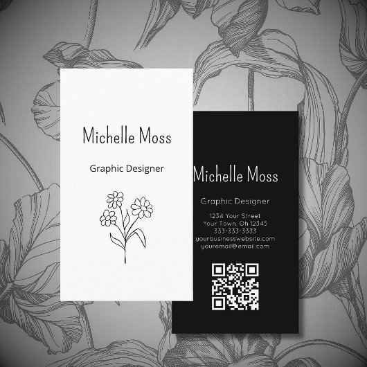 Carte De Visite Simple Daisy QR code Floral Graphic Designer 
