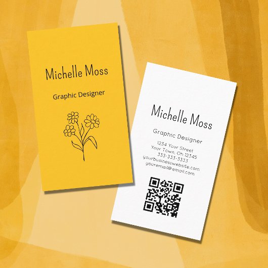 Carte De Visite Simple Daisy QR code Gold Graphic Designer